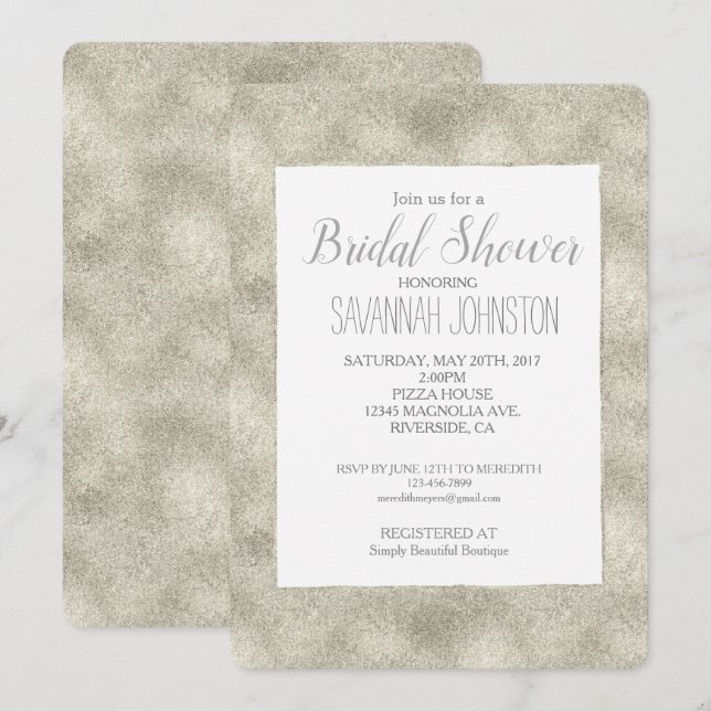 Chic Silver Glitz Brautparty Einladung (Vorne/Hinten)