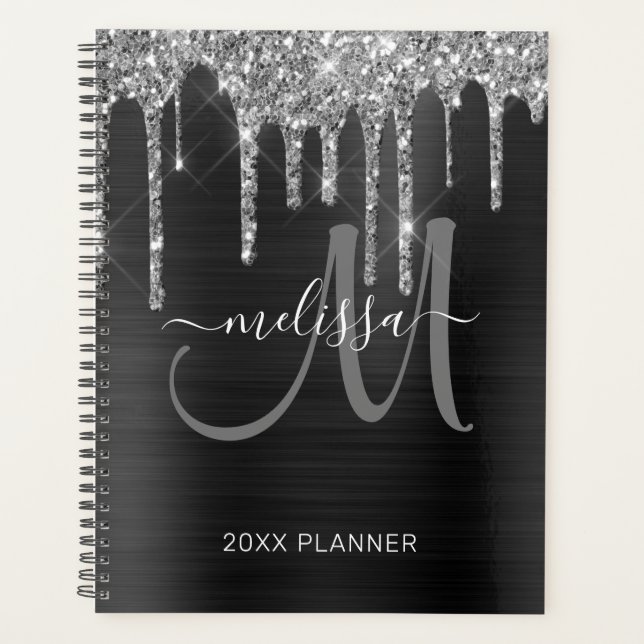 Chic Silver Glitzer Black Brushed Metal 2024 Planer (Vorderseite)