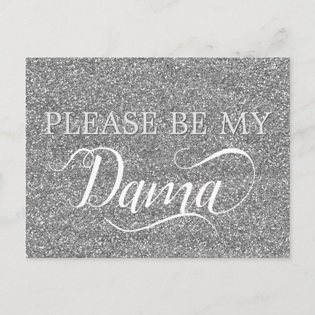 Chic Silver Glitzer Dama Quinceanera Dama Vorschla Einladungspostkarte (Vorderseite)