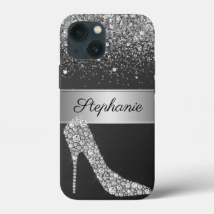 Chic Silver Glitzer Diamond High Heel Shoe Name Case-Mate iPhone Hülle