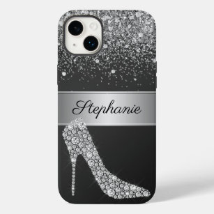 Chic Silver Glitzer Diamond High Heel Shoe Name Case-Mate iPhone 14 Plus Hülle