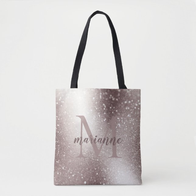 Chic Silver Glitzer Monogram Individuelle Name Tasche (Vorderseite)