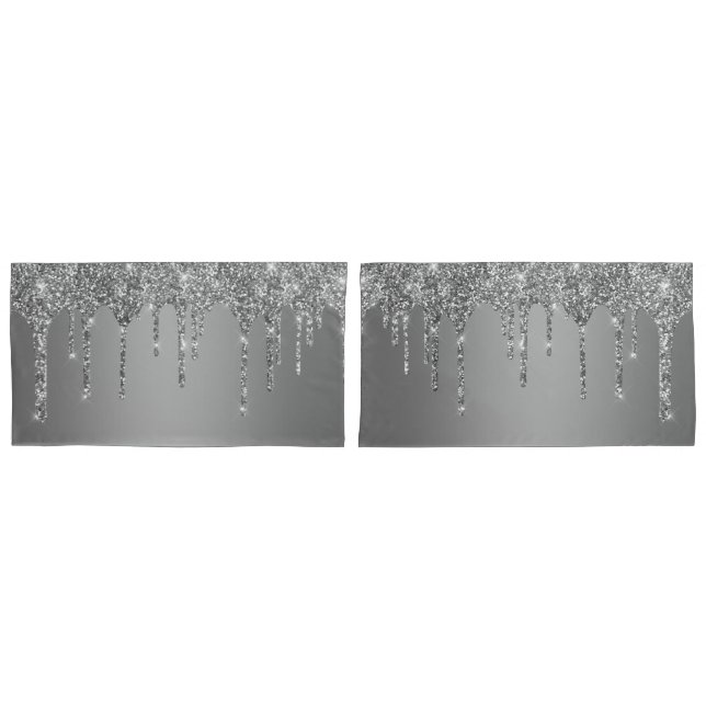 Chic Silver Glitzer Sparkle Tropfen Kissenbezug (Vorderseite-Set)