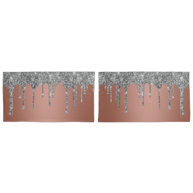 Chic Silver Glitzer Sparkle Tropfen Rose Gold Kissenbezug (Vorderseite-Set)
