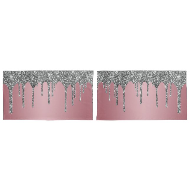 Chic Silver Glitzer Sparkle Tropfen Rose Gold Pink Kissenbezug (Vorderseite-Set)