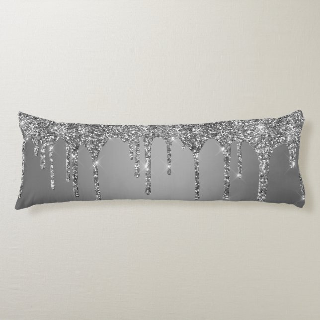 Chic Silver Glitzer Sparkle Tropfen Seitenschläferkissen (Vorderseite)