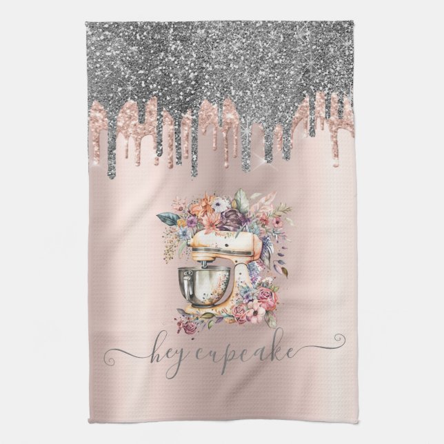 Chic Silver Glitzer Tropfen Blumenmischanlage Rose Geschirrtuch (Vertikal)