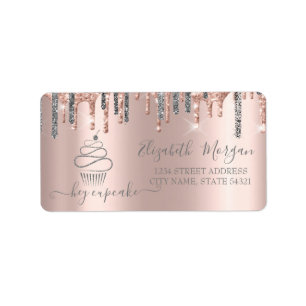 Chic Silver Glitzer Tropfen Cupcake Rose Gold Adressaufkleber