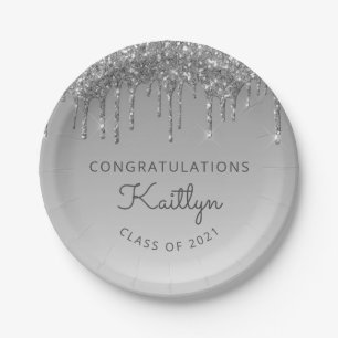 Chic Silver Glitzer Tropfen Graduation Party Pappteller
