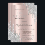 Chic Silver Glitzer Tropfen Rose Gold Bat Mitzvah Einladung<br><div class="desc">Moderne,  schicke und glamouröse Einladung mit silbernen Glitzer-Tropfen auf Rose goldenem Hintergrund.</div>