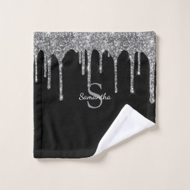 Chic Silver Glitzer Tropfen Sparkle Monogram Name Badhandtuch Set