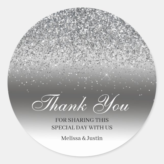 Chic Silver Glitzer Vielen Dank für Ihre Hochzeit Runder Aufkleber (Vorderseite)