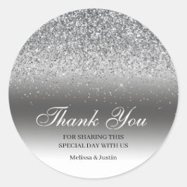 Chic Silver Glitzer Vielen Dank für Ihre Hochzeit Runder Aufkleber