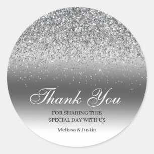 Chic Silver Glitzer Vielen Dank für Ihre Hochzeit Runder Aufkleber