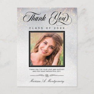 Chic Silver Gold Glitzer Foto Graduate Vielen Dank Postkarte