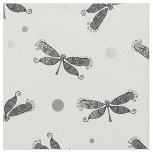 Chic Silver Grau and White Dragonfly Stoff