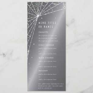 Chic Silver-Gray Diamond Spider Web Flat 4 Course Menükarte