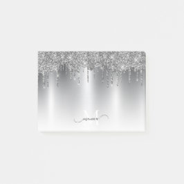Chic Silver Gray Driving Glitzer Monogram Name Post-it Klebezettel