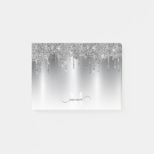 Chic Silver Gray Driving Glitzer Monogram Name Post-it Klebezettel