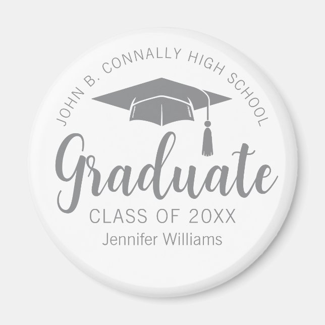 Chic Silver Gray Graduate Custom 2025 Abschluss Magnet (Vorne)