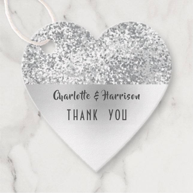 Chic Silver Gray Imitats Glitzer Geschenkanhänger (Vorderseite)