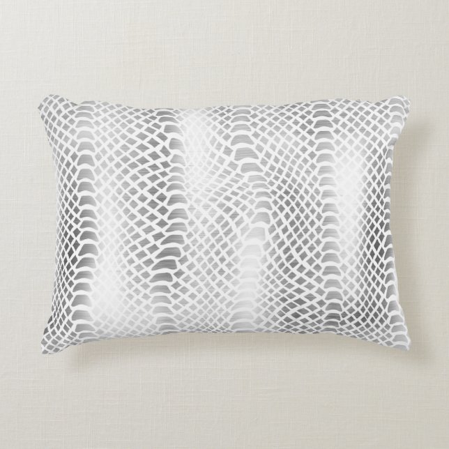 Chic Silver Gray White Snake Print Dekokissen (Vorderseite)