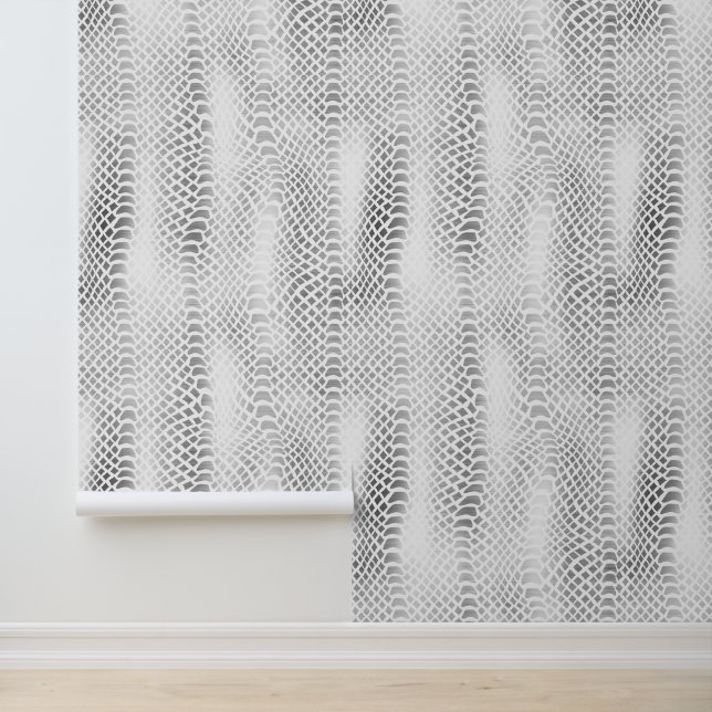 Chic Silver Gray White Snake Print Tapete (Anwendung)