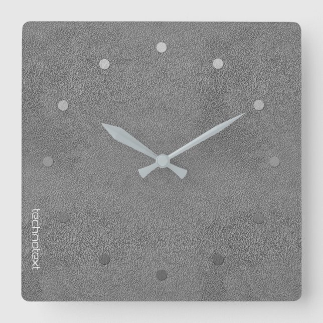 Chic Silver Grey Leather Look Add Logo Quadratische Wanduhr (Vorderseite)