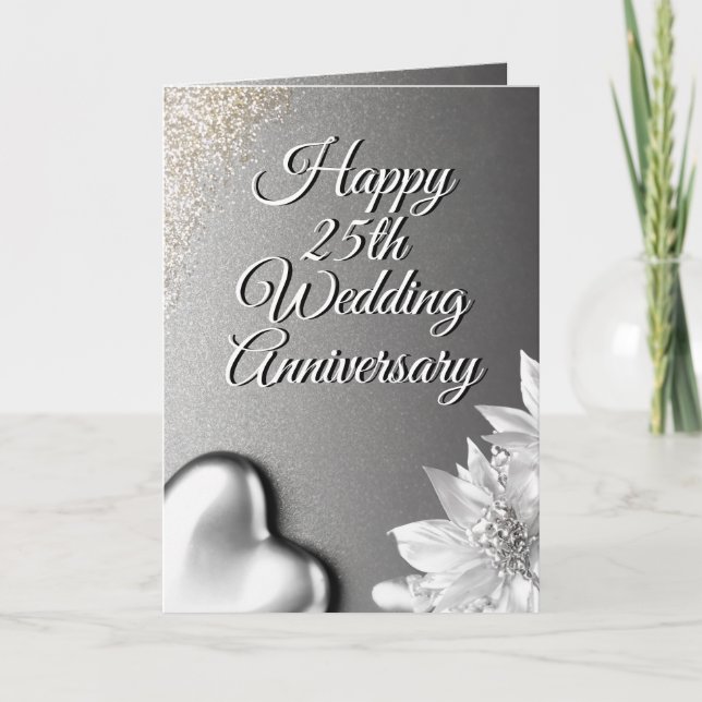 Chic Silver Heart 25. Hochzeitstag Karte (Vorderseite)