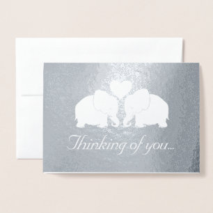 Chic Silver Heart Elephants Denken Sie an Sie Folienkarte