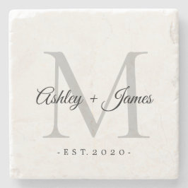 Chic Silver Monogram Script-Namen Hochzeitdatum Steinuntersetzer