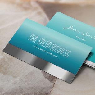 Chic Silver Nail Salon Fashion Blue Business Card Visitenkarte