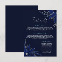 Chic Silver & Navy Blue Floral Wedding Begleitkarte