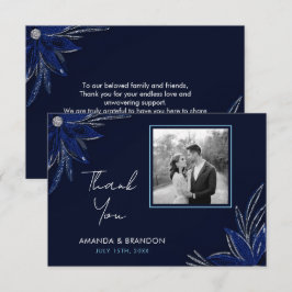 Chic Silver & Navy Blue Floral Wedding Dankeskarte