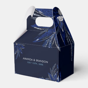 Chic Silver & Navy Blue Floral Wedding Geschenkschachtel