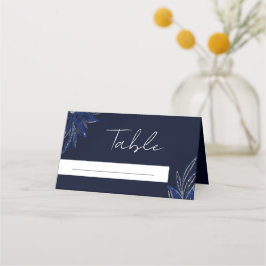 Chic Silver & Navy Blue Floral Wedding Platzkarte