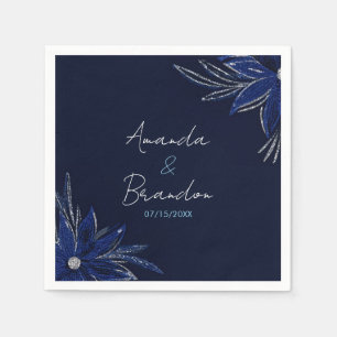 Chic Silver & Navy Blue Floral Wedding Serviette