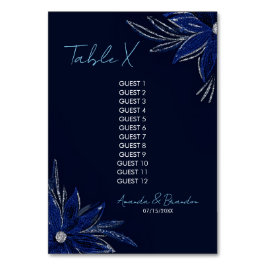 Chic Silver & Navy Blue Floral Wedding Tischnummer