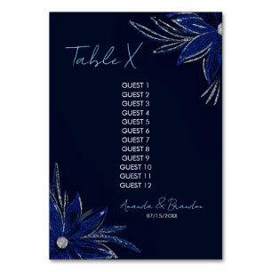 Chic Silver & Navy Blue Floral Wedding Tischnummer
