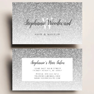 Chic Silver Ombre Glitzer Monogram Haarsalon Visitenkarte