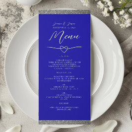 Chic Silver Royal Blue Wedding Menu Menükarte
