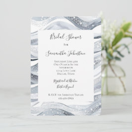 Chic Silver Sparkle Waves Brautparty Einladung