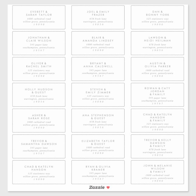 Chic Silver Typografy Wedding Guest Address Label (Blatt)