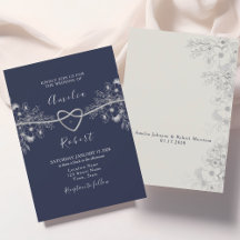 Chic Silver und Navy Blue Wedding Einladung