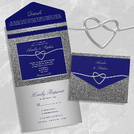 Chic Silver und Royal Blue Wedding All In One Einladung