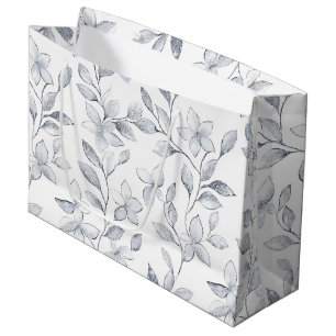 Chic Silver White Floral Wedding Große Geschenktüte
