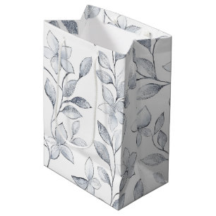 Chic Silver White Floral Wedding Mittlere Geschenktüte