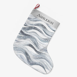 Chic Silver White Wavy Stripes Weihnachten Großer Weihnachtsstrumpf