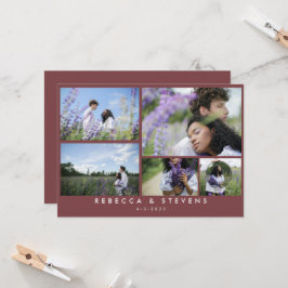 Chic Simple 5 Foto Collage Brick Red Wedding Einladung