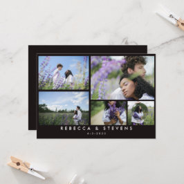 Chic Simple 5 Foto Collage Schwarz-weiße Hochzeit Einladung